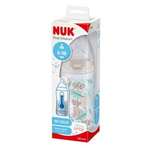 NUK First Choice+ Disney Lion King Pudele 300ml ar temperatūras kontroli ar silikona M izmēra knupīti (6-18 mēn.)