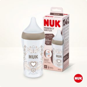 NUK Perfect Match pudele ar silikona M izmēra knupi, 260 ml (Sirds)
