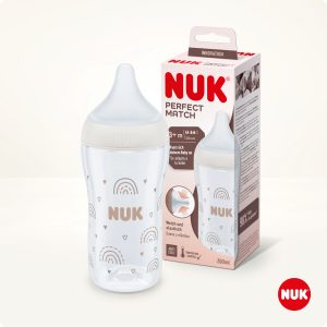 NUK Perfect Match pudele ar silikona M izmēra knupi, 260 ml (Varavīksne)