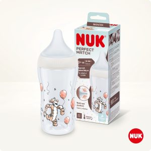 NUK Perfect Match pudele ar silikona M izmēra knupi, 260 ml (Tīģeris)
