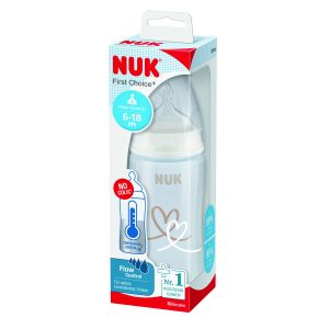 NUK First Choice+ polipropilēna pudelīte ar silikona M izmēra knupi, 300 ml (6-18 mēn.)