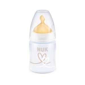 NUK First Choice+ Pudele 150 ml ar temperatūras kontroli, ar lateksa knupi, (0-6 mēn.)