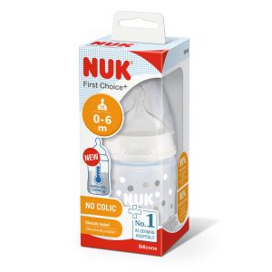 NUK First Choice+ Pudele 150 ml ar temperatūras kontroli, silikona knupis M (0-6 m.)